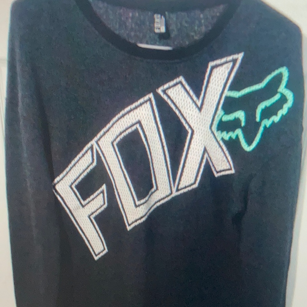 Fox charcoal Gray sweatshirt with white Logo and mint accent